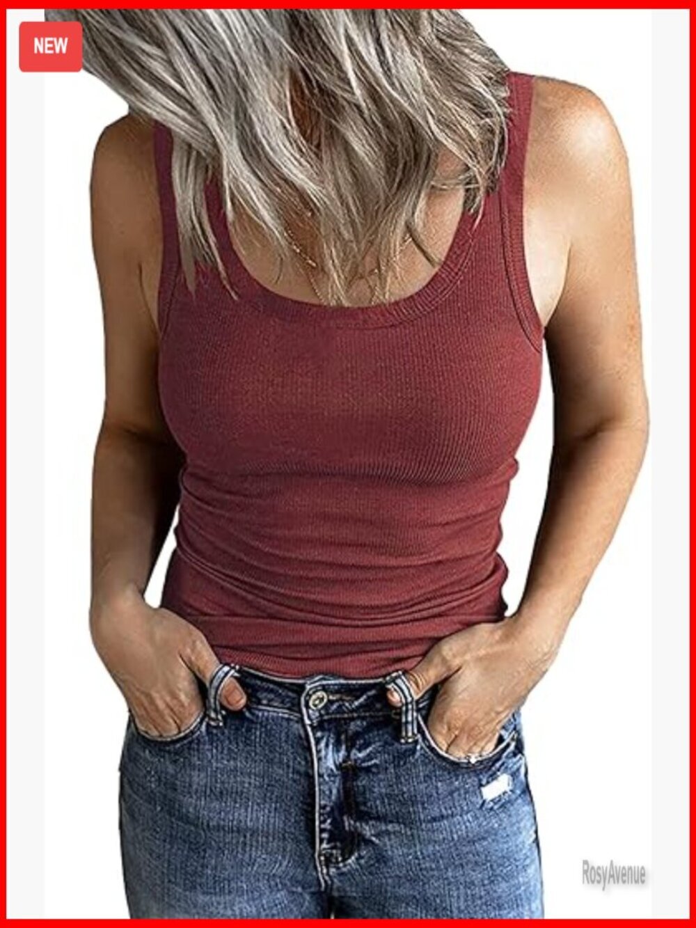 Sleeveless Scoop Neck Ribbed Tank Top Fitted Basic Cami